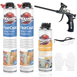 Kraken Bond Fastcoat Fire Rated Spray Foam Insulation (2x27.1 oz.) Closed Cell Expanding Polyurethane Foam - Heat and Acoustic Insulation, Gun & Cleaner Included, 40 Board Ft, 2 Pack