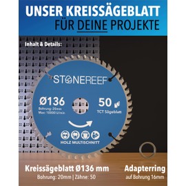 STONE REEF Saw Blade 136 x 20 – Circular Saw Blade [Includes Adapter to Bore 20 & 16 mm], Compatible with Angle Grinders from Bosch, Makita etc. – Saw Blade Circular Saw Nail Proof – for Wood, Metal