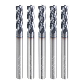 sourcing map 5pcs Carbide Square Nose End Mill Bit 3/16" Cut Dia 4 Flutes TiAlN Coated Milling Cutter for Hardened Steel Metal (3/16" Shank 5/8" Cut Length 2" Long 45 Degree HRC53-55)