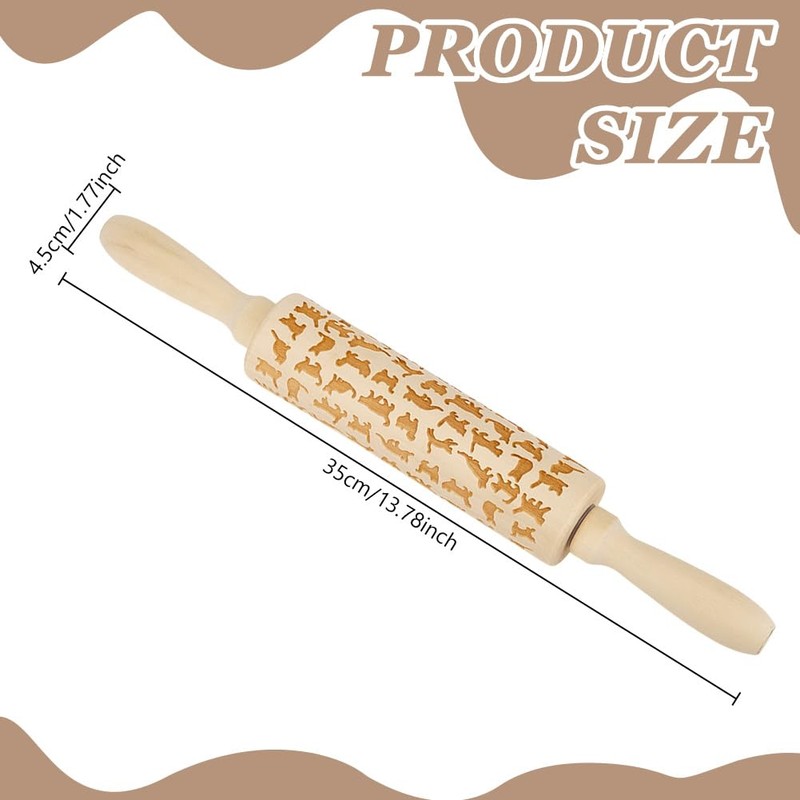 DELORIGIN Cat Embossed Wooden Rolling Pin 34cm Long Rolling Pin
