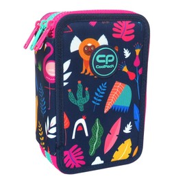 CoolPack XXL Pencil Case 3-Compartment School Pencil Case, Triple Pencil Case for One Girl, Lady Colour, Pencil Case 44-Piece Filled Student Case 3-Tier, Blue, Pencil Case
