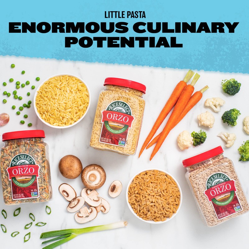 RiceSelect Tri-Color Orzo Rice-Shaped Pasta, Premium Spinach- and Tomato-Flavored Non-GMO