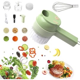 Cortador de verduras multifuncional portátil inalámbrico de 4 en 1 - Procesador de alimentos eléctrico para cortar, rebanar, rallar y batir, con cepil