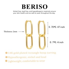 BERISO Gold/Silver Hoop Earrings For Women,14K Gold Plated Paperclip Link Chain Earrings Chunky Gold Hoop Dangle Earrings