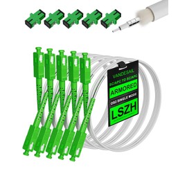 VANDESAIL 4M 5Pack SC/APC to SC/APC Fiber Optic Internet Cable Armored White, Single Mode Fiber Patch Cable, SC to SC Single-Mode Fiber Jumper Optical Patch Cord SIMPLEX SMF with 2 Couplers, LSZH