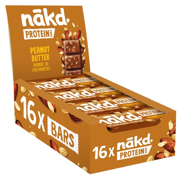 Nakd Peanut Butter Protein Bar - Vegan - Gluten Free - Healthy Snack, 45g (Pack of 16 bars)