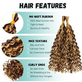 Human Braiding Hair 20 Inch 100G Ombre Highlights Deep Water Wave Bulk Human Hair for Braiding No Weft Curly Bundles 4/27 Human Hair Extensions for Boho Knotless Braids Wet and Wavy Braiding Hair