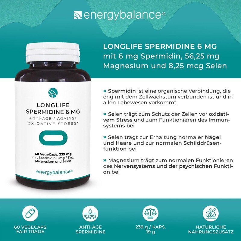 Longlife Spermidine 6mg Anti-Age mit Spermidin, Magnesium und Selen -