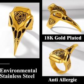 Richsteel Gold Thumb Rings For Women Celtic Jewellery Chunky Bird Skull Crow Rings Men