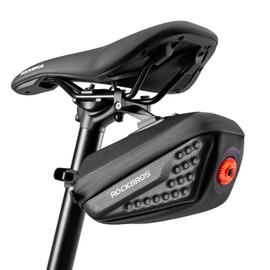 ROCKBROS Bike Saddle Bag, Hard Shell Bicycle Saddle Bag With Tail Lights, 0.45L Bike Seat bag,Suitable for Nighttime Cycling (Black)