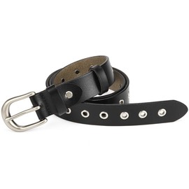McFanBe Leather Belt for Women Girls Waist Belt Alloy Buckle 1.1 Inches Width Adjustable (A:Black, M(Fit waist size 34"-37"))