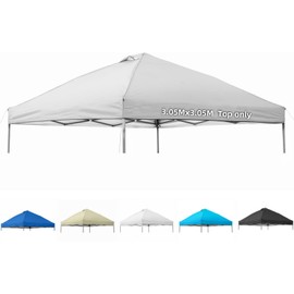 Jorohiker 10x10 Canopy Replacement Top Cover,Pop Up Canopy Tent Top with Air Vent Ropes, Waterproof Sunshade Silver Coated Oxford Cloth for Garden Patio Picnic Camping (Silver-Coated White-Top only)