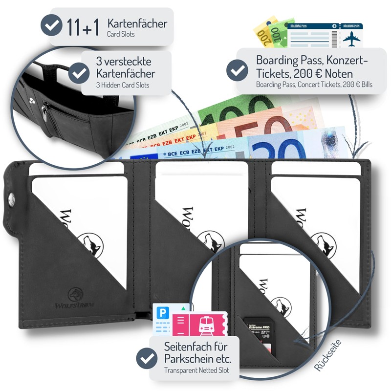 Wolfstrøm Slim Wallet 'Svente', 11 Cards Mini Wallet Men's Small