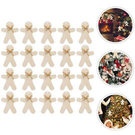 EXCEART 20 Sets Gingerbread Man Wood Cutouts Predrilled Unfinished Gingerbread Ornament with Ropes Christmas Wood Tags DIY Xmas Tree Hanging Decor to Paint