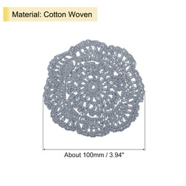 sourcing map Crochet Doilies, 4Pcs 4" - Cotton Woven Fabric Coasters, Lace Round Handmade Coasters with Floral Pattern for Wedding Party Decoration (Grey)