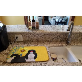 Caroline's Treasures WDK5485DDM Summer Sunflowers Black and White Shih Tzu Dish Drying Mat Absorbent Dish Drying Mat Pad for Kitchen Counter Dish Drainer Mat for Countertop, 14 x 21", Multicolor