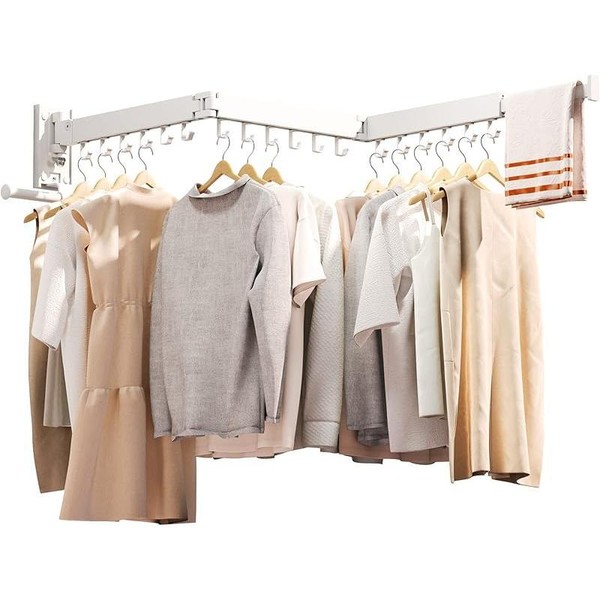Clothes Drying Rack,Laundry Space Saver Wall Mounted,Retractable,Collapsible(Tri-Fold), White Color Rack