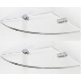 BSM Marketing SET OF 2 Wall Mounted Floating Acrylic Corner Shelves with Chrome Supports available in Clear, Black and White (Clear, 200mm x 2)