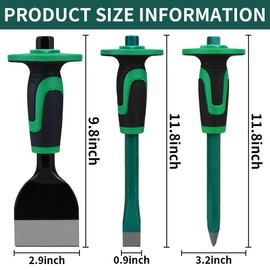 Durable Chisel Set with Protective Guards for Concrete, Bricks, and Stones: Includes Brick, Tile, and Concrete Chisels (8in 11in 11in)