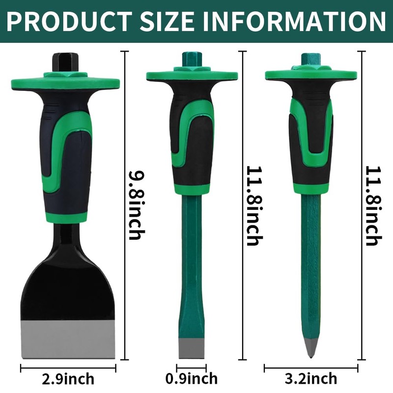 Durable Chisel Set with Protective Guards for Concrete, Bricks, and