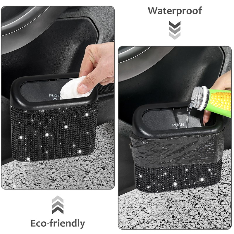 Accmor Bling Car Trash Can with Lid, Mini Auto Garbage