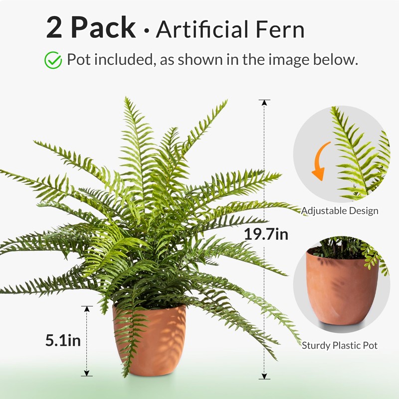 2 Pack Artificial Fern Plants in Pots, Type 8