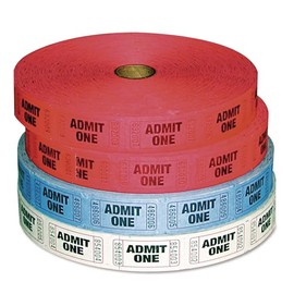 PM Company 59001 Admit-One Ticket Multi-Pack, 4 Rolls, 2 Red, 1 Blue, 1 White, 2000/Roll (PMC59001)