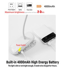 GcSige Dual Head LED Desk Lamp with Clamp, Eye-Caring Clip on Lights for Home Office, 4000mAh Rechargeable Battery Operated Table Lamps,3 Lighting Modes & Brightness Dimmer Light for Students (4000)