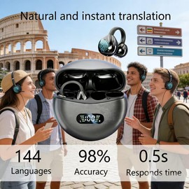 10 o'clock Ai Language Translation Earbuds, 3-in-1 Free-Clip Translator Earbuds, 144-language Real-time Two-Way Translation Device, LED Power Display Earphones Comfortable Fit