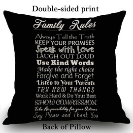 Smooffly Family Rules Decorative Cushion Covers,Quotes Cotton Linen Outdoor Pillow Cases Square Standard Throw Pillow Cover Case for Sofa Couch Bed Car 18x18 inch Black 45X45CM