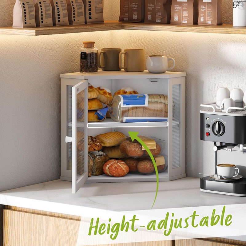 BMOSU Corner Bread Box for Kitchen Countertop Double Layer Bamboo