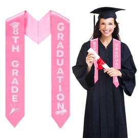 BOXOB 8th Grade Graduation Stole, Class of 2025 Pink Graduation Sash Honor Stole Middle School Gifts for Boys Girls Grad Accessories Decorations & Keepsake