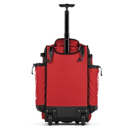 Boombah Rolling Catcher's Superpack Baseball/Softball Gear Bag - 23-1/2" x 13-1/2" x 9-1/2" - BM-9124C23 Charcoal/Red - Telescopic Handle - Holds 4 Bats - Wheeled Version