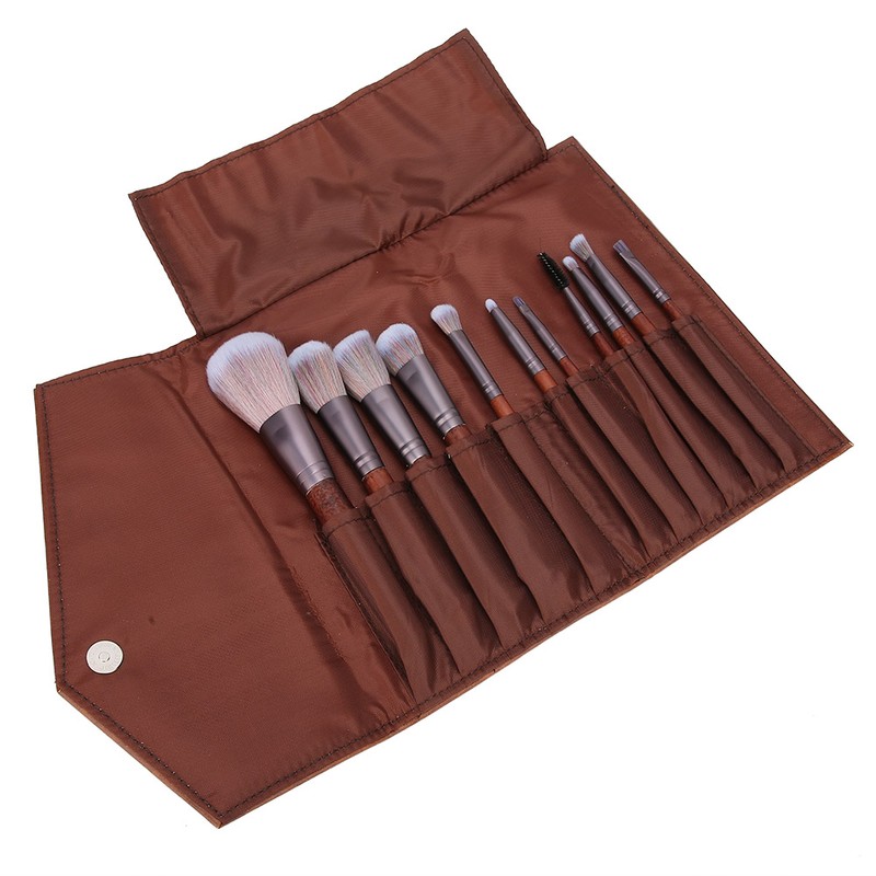 11pcs Artificial Fiber Brush Hair Wooden Handle Facial Makeup Brushes