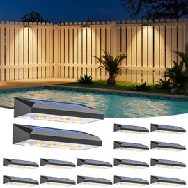 VOLISUN Solar Fence Lights Outdoor Waterproof IP65, 16 Pack Fence Lights Solar Powered 100 Lumens Auto On/Off Step Wall Lights Outside Decorations for Yard, Porch, Patio, Pool, Deck- Warm Light