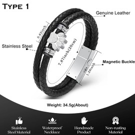 zeqingjw Pet Cremation Jewelry Paw Print Urn Bracelet for Ashes for Women Men Leather Memorial Dog Cat Ashes Keepsake Bangle Jewelry, 20CM, Stainless Steel, Lava Stone