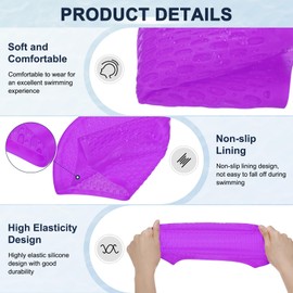 M METERXITY 2-Pack Silicone Teardrop Swim Cap, 7.5" Opening 7.1" H Durable Swimming Hat Unisex Non-Slip Waterproof Swimming Caps for Pool Training/Triathlon [Purple]