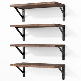 Fixwal Floating Shelves for Wall, Wood Wall Mounted Shelves for Bedroom, Bathroom, Living Room, Kitchen Storage and Decor(Brown, Set of 4, 16.5 Inch)