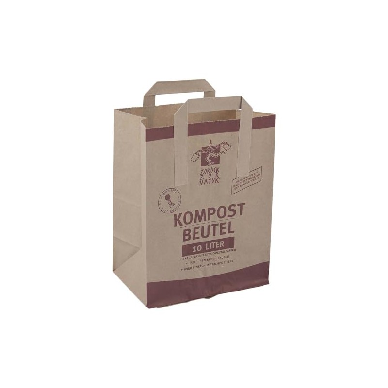 Paper compost bag, organic waste bag, wetproof, handle, 10 litres,
