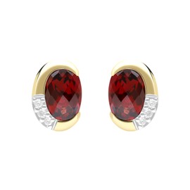 Ivy Gems 9ct Yellow Gold Garnet and Diamond Half Moon Stud Earrings