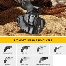 GUN & FLOWER Handmade Leather Holster for S&W J Frame, 38 Special Revolvers Ruger LCR,S&W 442/642, Taurus, Charter, and Other 38 Special Snub Nose Revolvers up to 2.25" Barrel