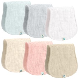 ROMY RO Muslin Burp Cloths Set, 6 Pieces, 100% Organic Cotton Hand Washcloths for Baby Boys and Girls Extra Absorbent and Soft Burping Rags (Neutral - Multi Colored)