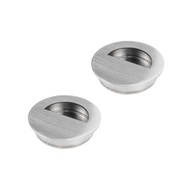 Geesatis 2 Pcs Round Flush Finger Pulls Recessed Cabinet Pull Handles Sliding Barn Door Pulls, with Mounting Screws, Silver, 60 mm / 2.4 inch Diameter