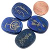 mookaitedecor 4 Piece Lapis Lazuli Stones Engraved Chakra Symbols Polished