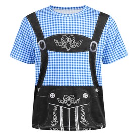 Colorful House Men Traditional German Bavarian Oktoberfest Costume Blue Lederhosen Shirt Funny Mens Costume(Blue, Medium)