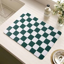 Tinideya Coffee Mat Checkered Dish Drying Mat for Kitchen Counter Coffee Bar Vintage Buffalo Dish Pad Absorbent Kitchen Drying Mat for Bar Station Accessories Easy Clean(Dark Green,12 x 16 Inches)