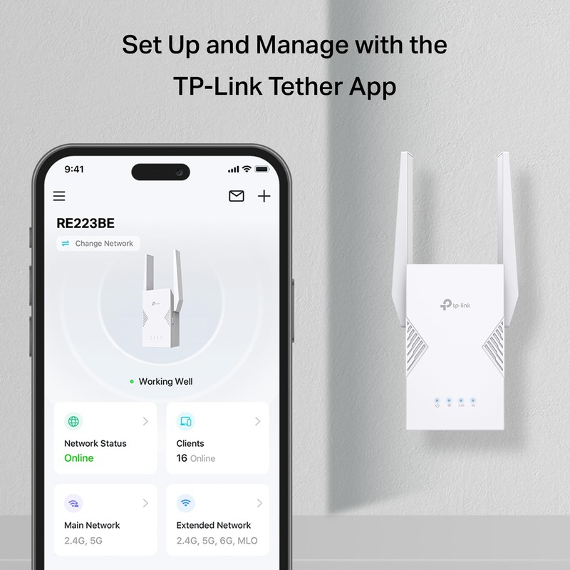 TP-Link BE3200 Wi-Fi 7 Range Extender RE223BE w/Ethernet Port |
