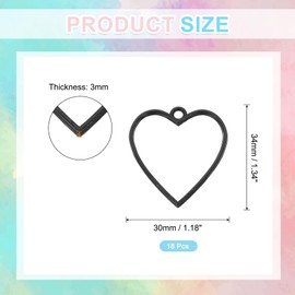 sourcing map 18 Pcs Open Bezel, Heart Resin Bezels Pendants Open Back Bezels Metal Hollow Frame Charm for DIY Resin Crafts Earrings Jewelry Making, Black