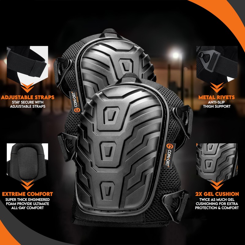 COMFORTGUARD Black Edition Professional Work Knee Pads with Heavy-Duty Foam