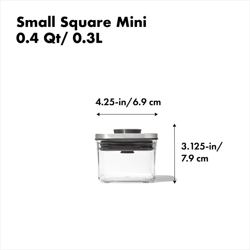 OXO Airtight 0.4L Stainless Steel Pop Container, Small Square, Mini